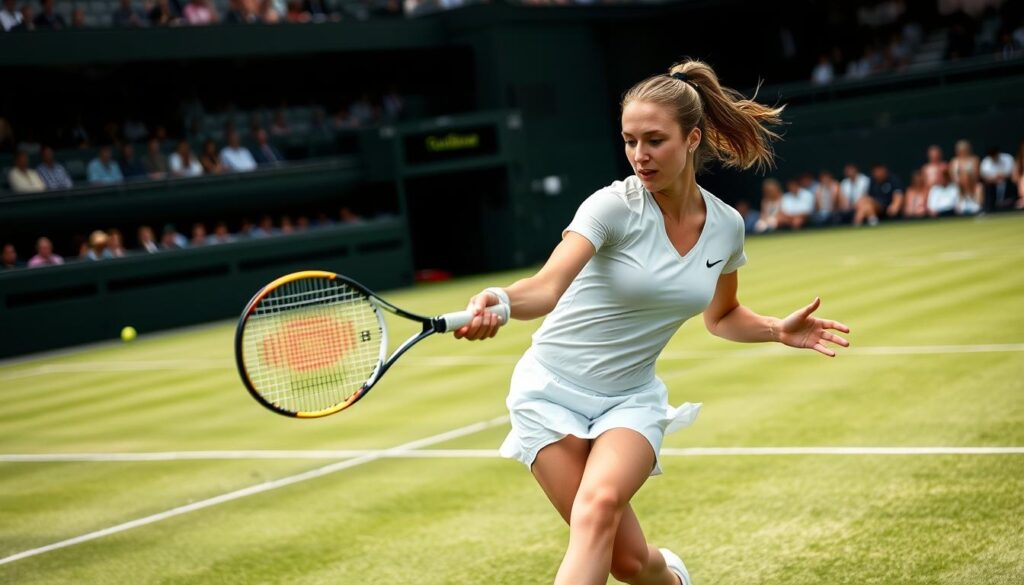 Iga Świątek playing on grass at Wimbledon